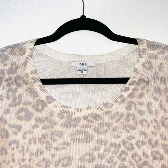 Bar III Cream Leopard Print Dolman Sleeve Thermal Tunic Sweater Medium Women’s - Picture 2 of 10